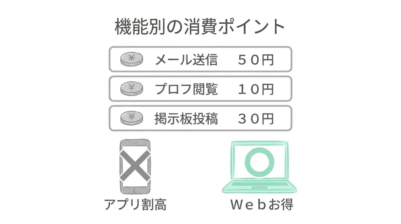 ハッピーメールの機能別消費ポイント一覧と月額アプリとの損益分岐点