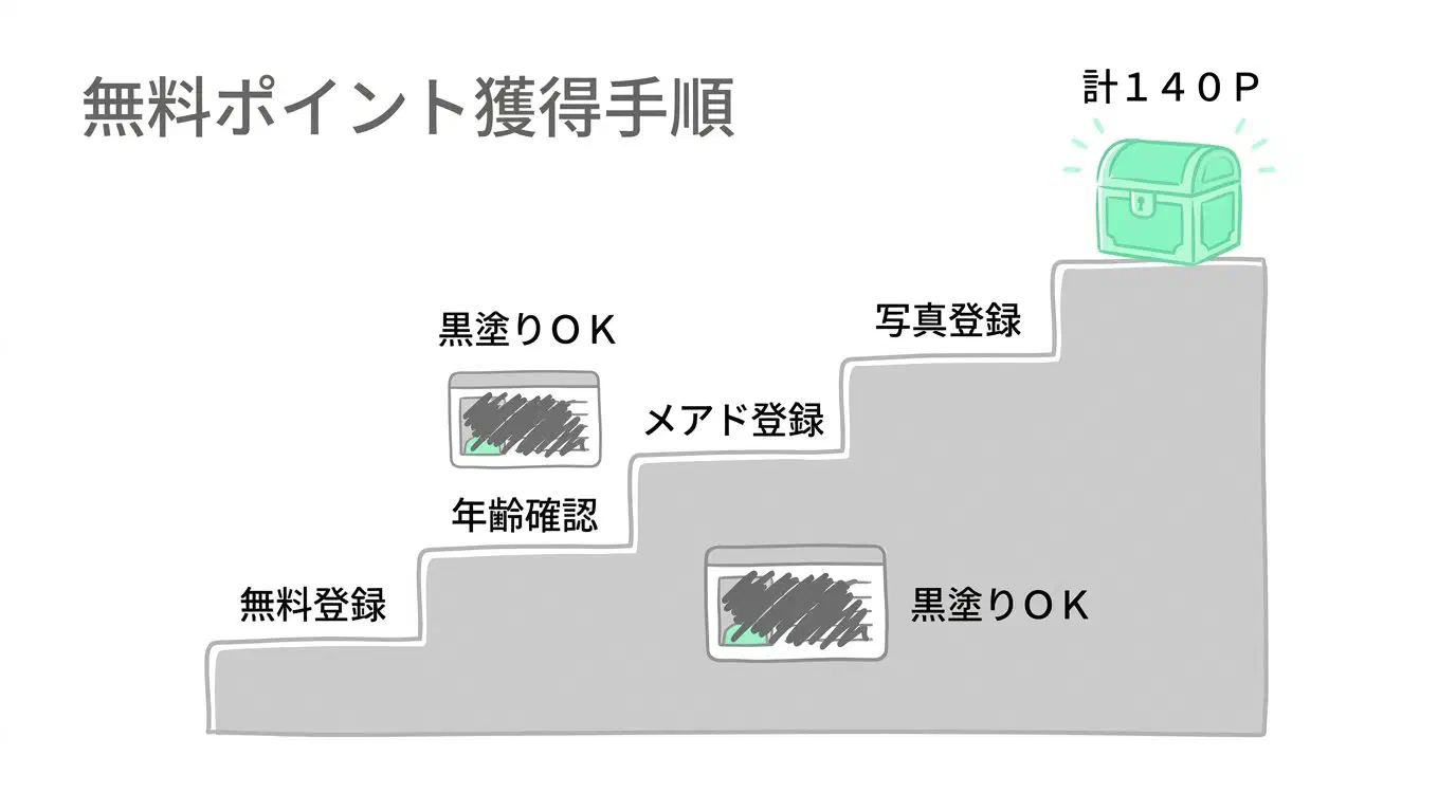 最大140ptの無料ポイント獲得フローと身分証マスキング手順